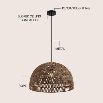 Campana 20" Bohemian Modern Woven Rattan/Iron LED Pendant
